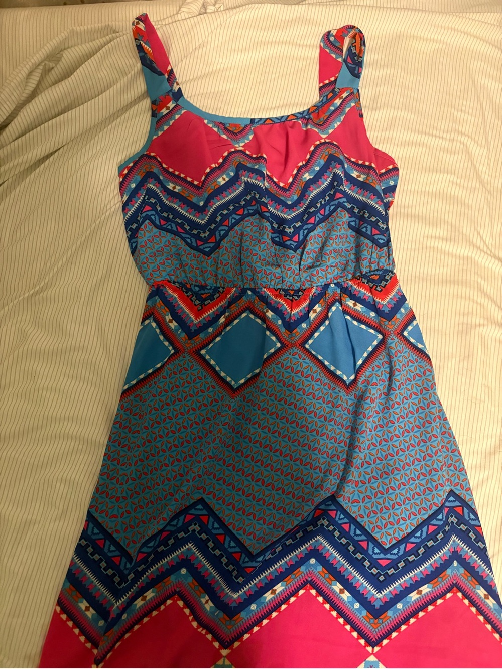 paper doll Pink and Teal Patterned Sleeveless Mini Dress